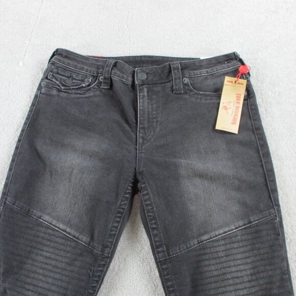 NWT True Religion Jeans Womens 33 Black Denim Super Skinny Moto Stretch Flap - Picture 2 of 14